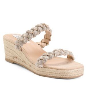🆕 Steve Madden Alreya raffia wedge sandals, dual rhinestone straps, NWOB 8.5